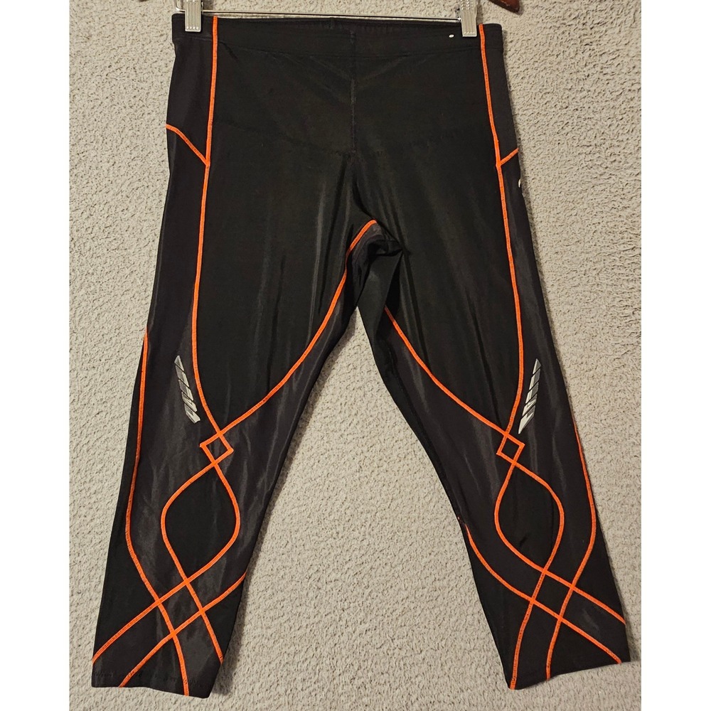 CW-X Mens Compression Tights 20" Crop Black Orange Running Pants 225806
